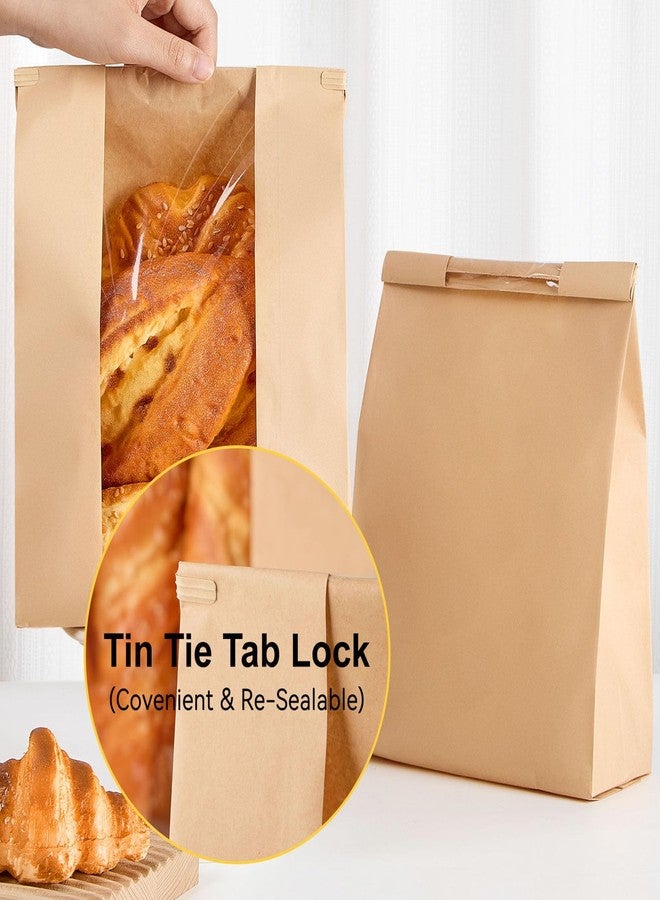 Ocmoiy 100Pcs Tin Tie Tab Lock Large Paper Bread Bags for Homemade Sourdough Bread Bags 13.7x8.2x3.5 Inch Resealable Bakery Bags with Window Thank You Stickers - Image 3