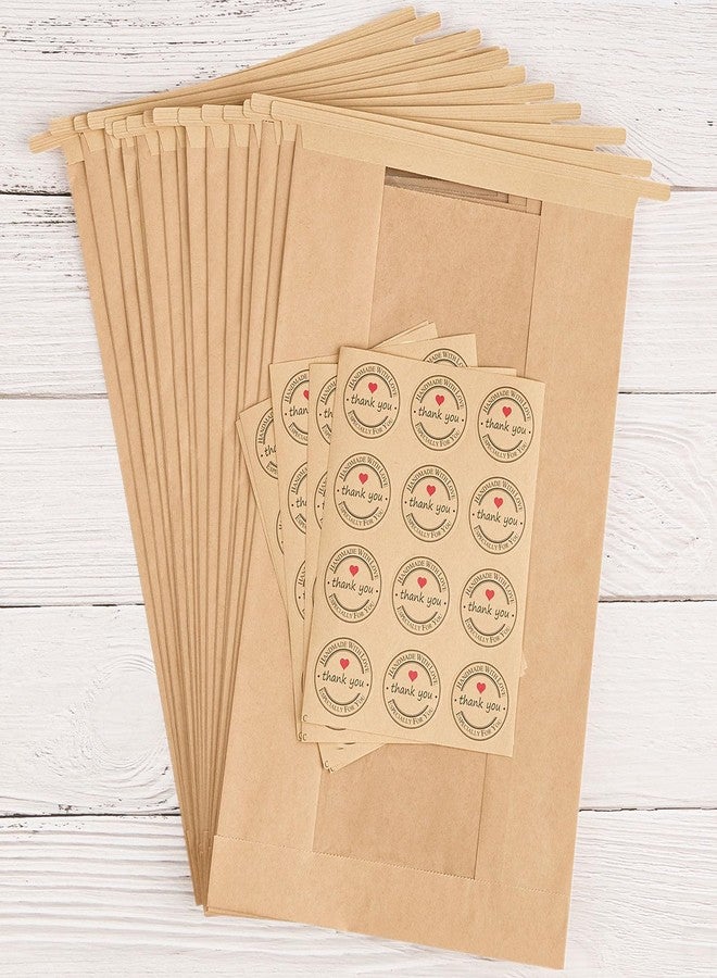 Ocmoiy 100Pcs Tin Tie Tab Lock Large Paper Bread Bags for Homemade Sourdough Bread Bags 13.7x8.2x3.5 Inch Resealable Bakery Bags with Window Thank You Stickers - Image 5
