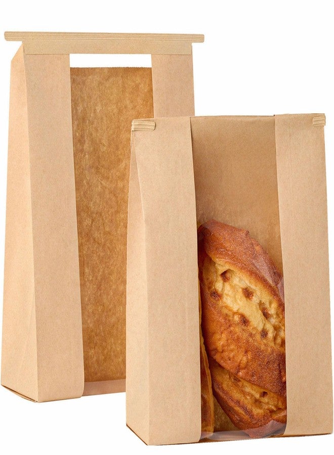 Ocmoiy 100Pcs Tin Tie Tab Lock Large Paper Bread Bags for Homemade Sourdough Bread Bags 13.7x8.2x3.5 Inch Resealable Bakery Bags with Window Thank You Stickers - Image 1