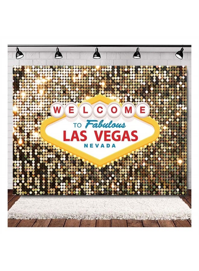 Fanghui Welcome to Las Vegas Party Photography Backdrops 7x5ft Fabulous Casino Poker Movie Themed Photo Background Vintage Costume Dress-up Birthday Prom Ceremony Baby Shower Banner Supplies Props Vinyl - Image 1