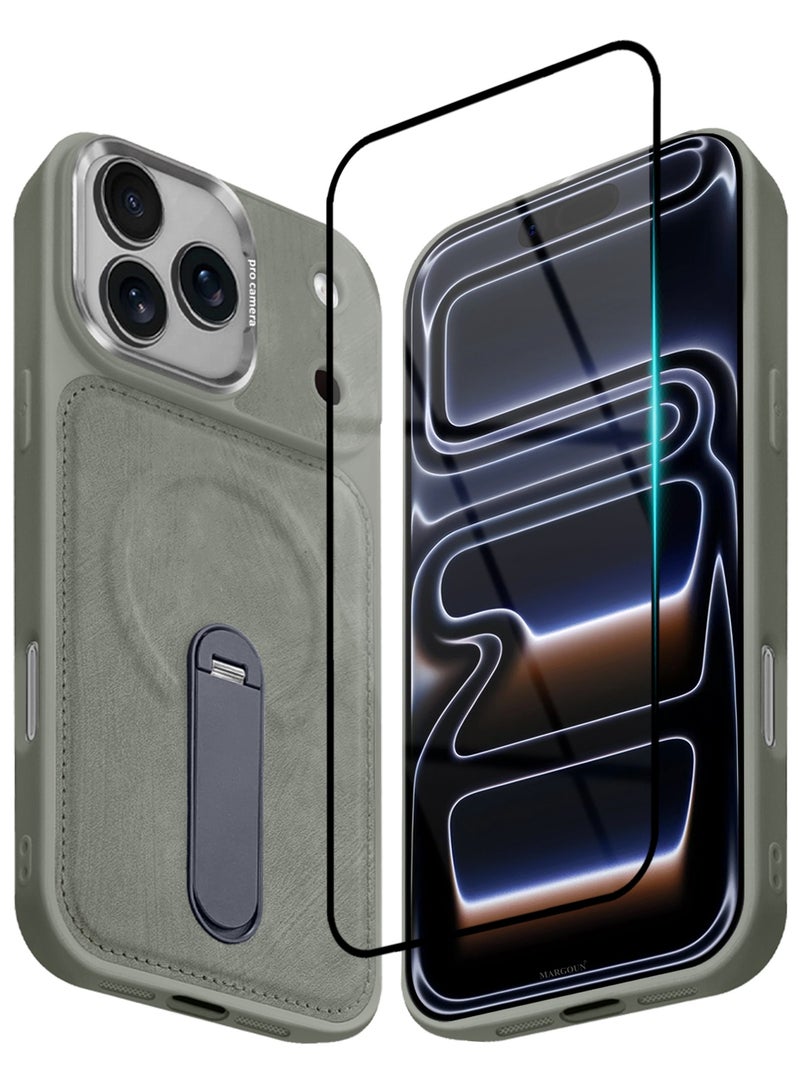 MAXORA 2 Pack Alcantara Soft Case for iPhone 17 Pro Max Case 6.9'' Compatible with Magsafe, One Case One 3D Screen Protector, Leather Protective Cover with Kickstand 360 Rotation - Grey - Image 2