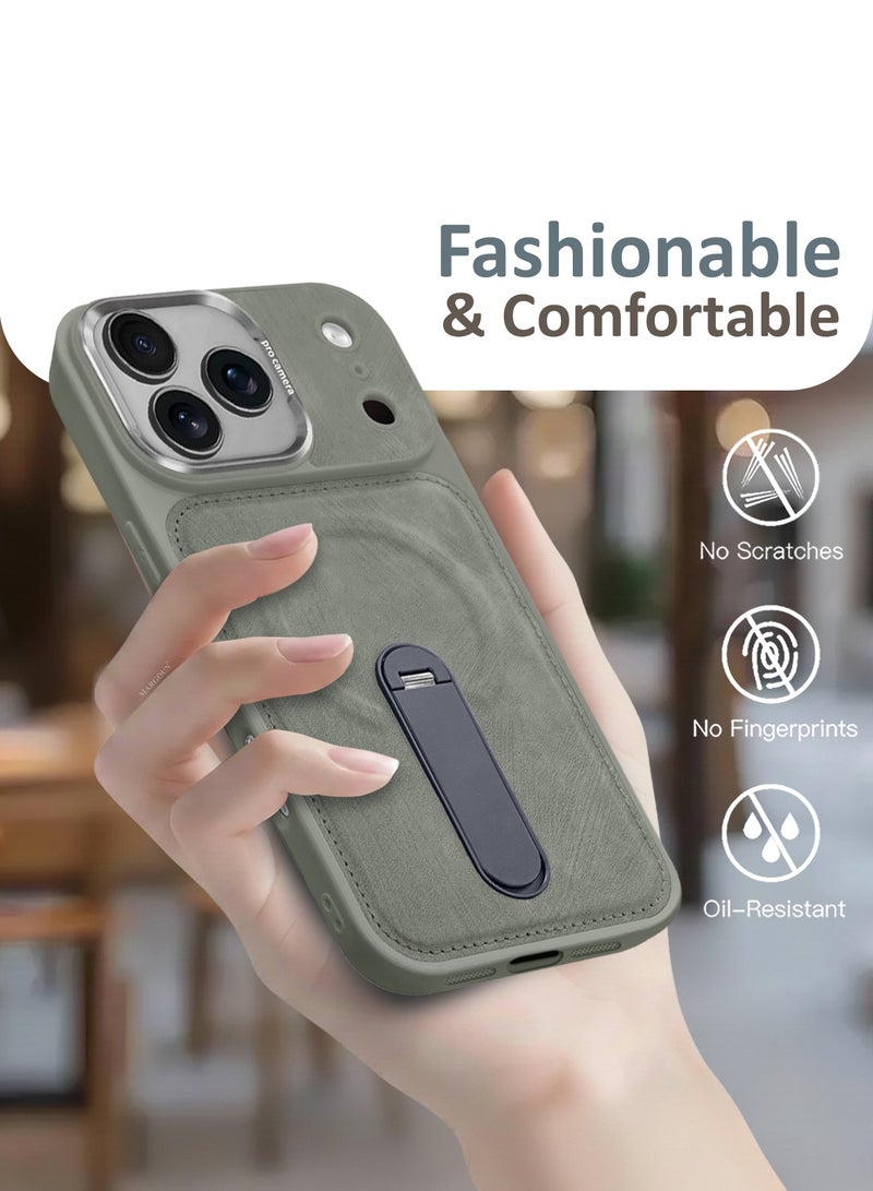 MAXORA 2 Pack Alcantara Soft Case for iPhone 17 Pro Max Case 6.9'' Compatible with Magsafe, One Case One 3D Screen Protector, Leather Protective Cover with Kickstand 360 Rotation - Grey - Image 4