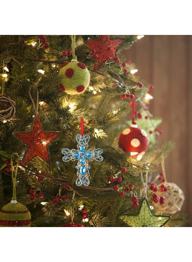 وا هوم زينة عيد الميلاد المسيحية على شكل صليب معدني من WaaHome، زينة عيد الميلاد الدينية، زينة عيد الميلاد التذكارية على شكل صليب أخضر مزرق، هدايا للنساء والفتيات، زينة المهد لتزيين شجرة عيد الميلاد - Image 4