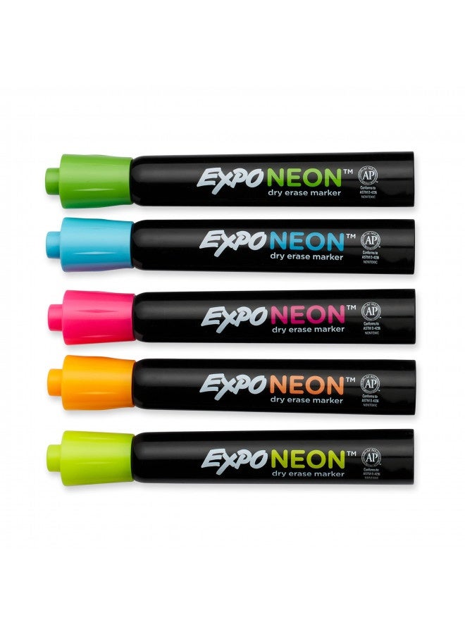 Expo Neon Dry Erase Markers, Bullet Tip, Assorted Colors, 5 Count - Image 2