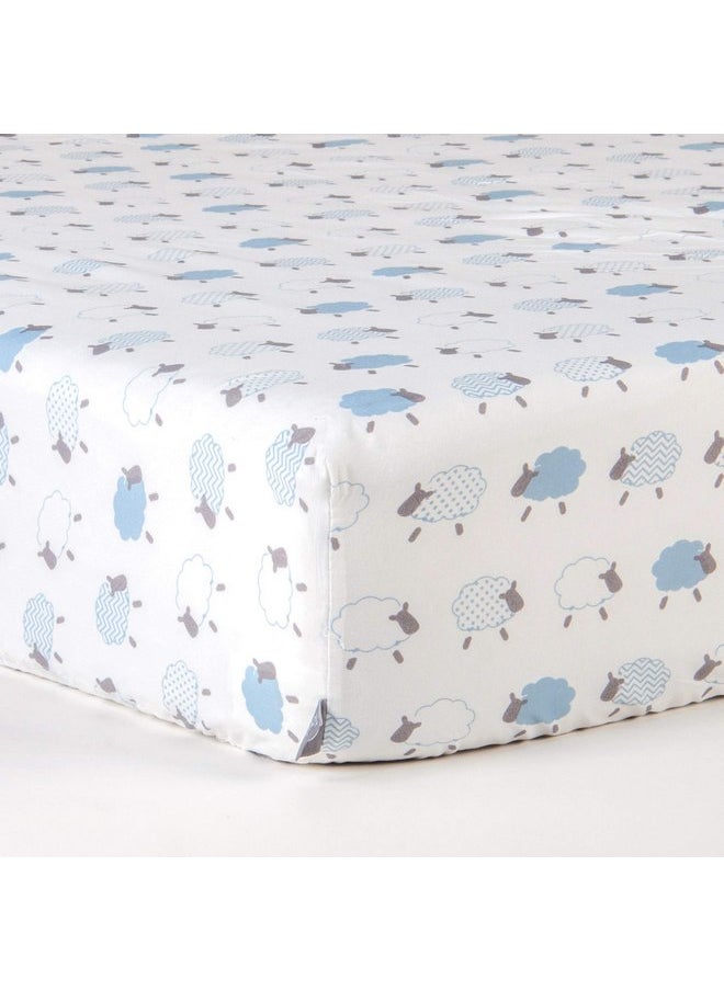 Tadpoles Tadpoles 2-Piece Sheep Crib Sheets | Collection of 2 Fitted Crib Sheets | Made of 100% Brushed Microfiber Polyester | Soft, Smooth, Breathable & Durable | Ideal for Babies | Blue & White  - Image 2