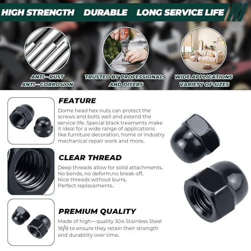Fayeploo M6-1.0 Black Acorn Hex Cap Nuts (50 pcs), 304 Stainless Steel 18/8, Black Oxide Coated, Acorn Dome Head Cap Nuts, Fayeploo - Image 4