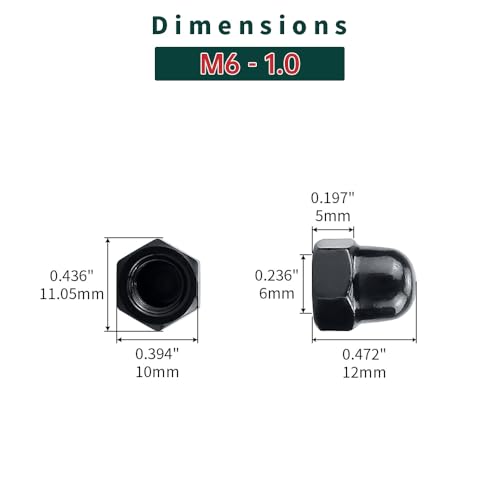 Fayeploo M6-1.0 Black Acorn Hex Cap Nuts (50 pcs), 304 Stainless Steel 18/8, Black Oxide Coated, Acorn Dome Head Cap Nuts, Fayeploo - Image 2