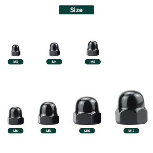 Fayeploo M6-1.0 Black Acorn Hex Cap Nuts (50 pcs), 304 Stainless Steel 18/8, Black Oxide Coated, Acorn Dome Head Cap Nuts, Fayeploo - Image 3