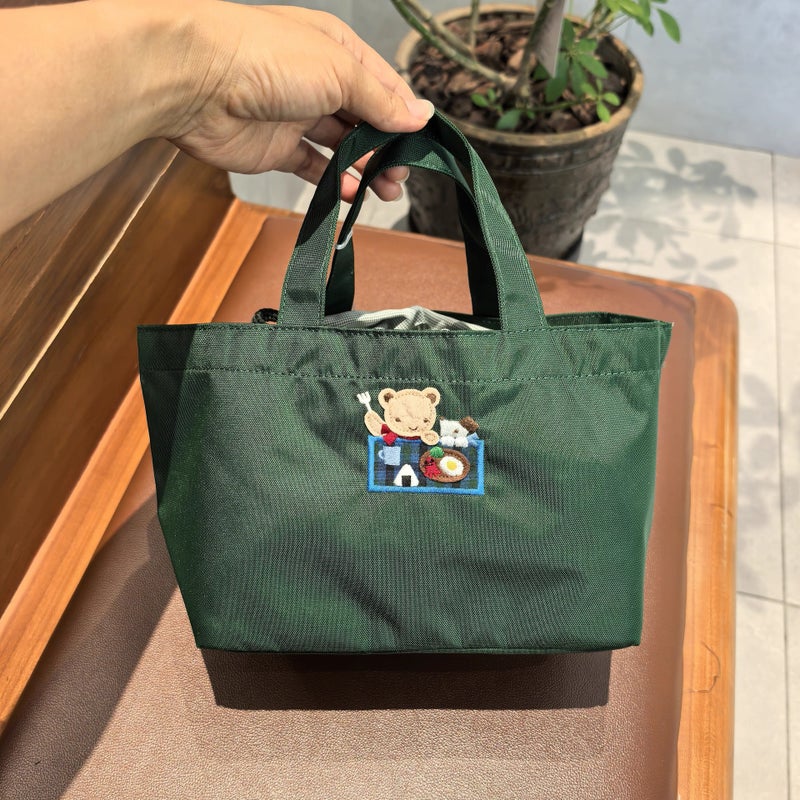 Embroidered Cartoon Bear Drawstring Shopper Tote Bag - Image 2
