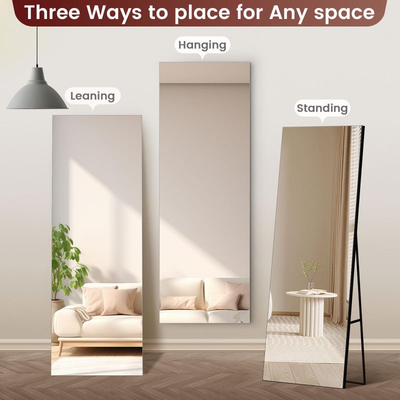 Kosmonia 58x18 Frameless Full Length Silver Coating Mirror w/Distortion Free, HD Reflection &Anti Desilvering, Tempered Glass & Shatter Proof Film Doubling Safety, Easy Setup w/Stand, Wall/Standing - Image 4