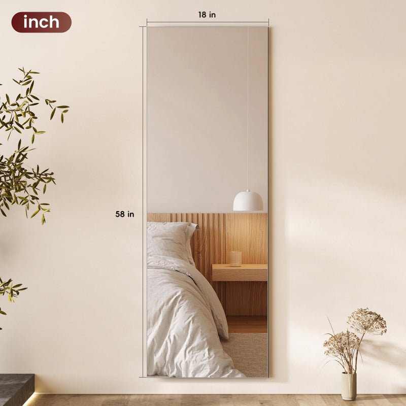 Kosmonia 58x18 Frameless Full Length Silver Coating Mirror w/Distortion Free, HD Reflection &Anti Desilvering, Tempered Glass & Shatter Proof Film Doubling Safety, Easy Setup w/Stand, Wall/Standing - Image 3
