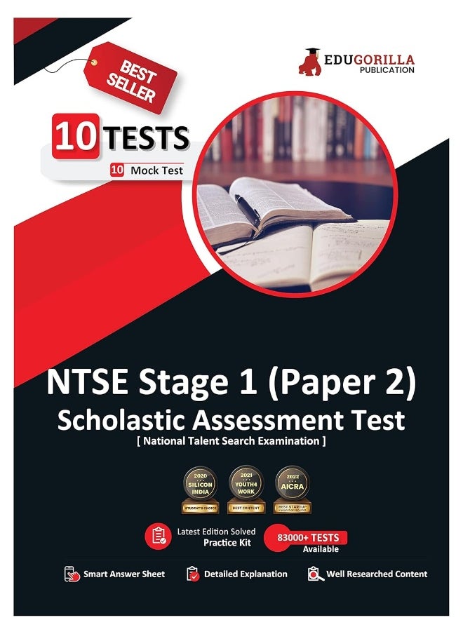 NTSE Stage 1 Paper 2: SAT (Scholastic Assessment Test) Book National Talent Search Exam 10 Full-length Mock Tests (1000+ Solved Questions) Free Access to Online Tests  - Image 1