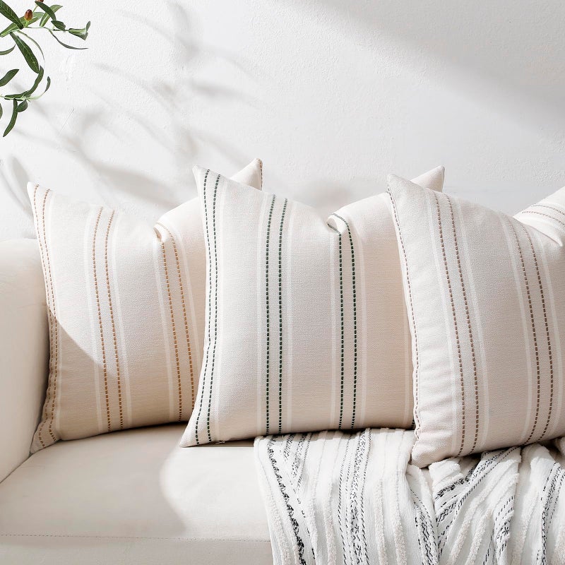 Hckot Spring Throw Pillow Covers 20x20 Set of 2 Green Pillow Covers Farmhouse Decorative Pillows Textured Linen Square Cushion Covers for Sofa Couch Bed Living Room Decor(Dark Green) - Image 4