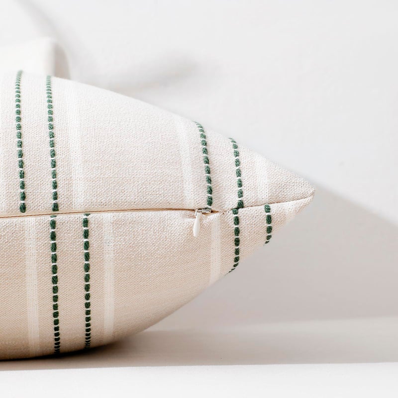 Hckot Spring Throw Pillow Covers 20x20 Set of 2 Green Pillow Covers Farmhouse Decorative Pillows Textured Linen Square Cushion Covers for Sofa Couch Bed Living Room Decor(Dark Green) - Image 3
