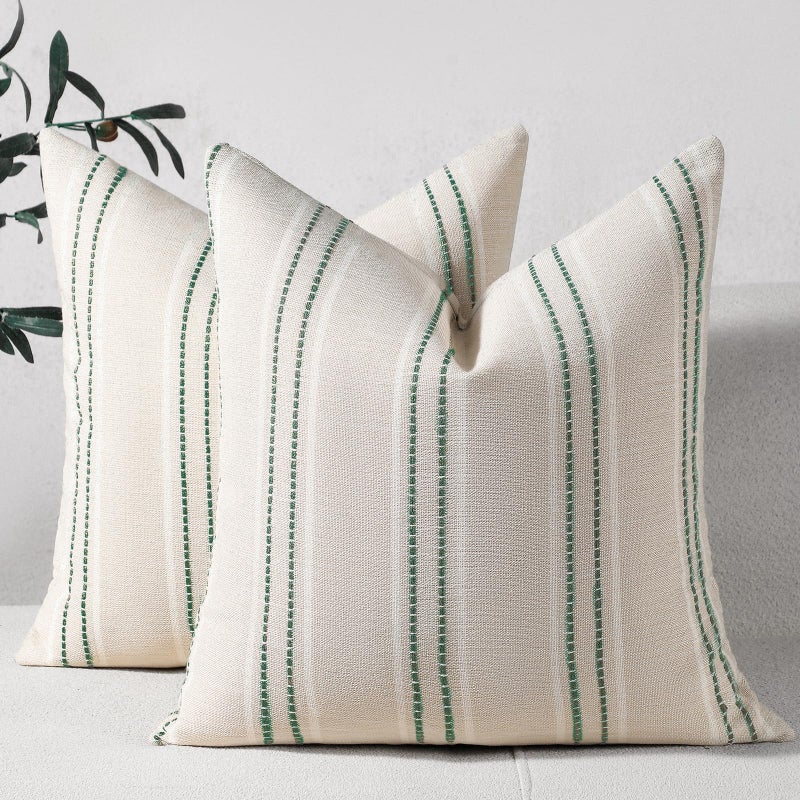 Hckot Spring Throw Pillow Covers 20x20 Set of 2 Green Pillow Covers Farmhouse Decorative Pillows Textured Linen Square Cushion Covers for Sofa Couch Bed Living Room Decor(Dark Green) - Image 1