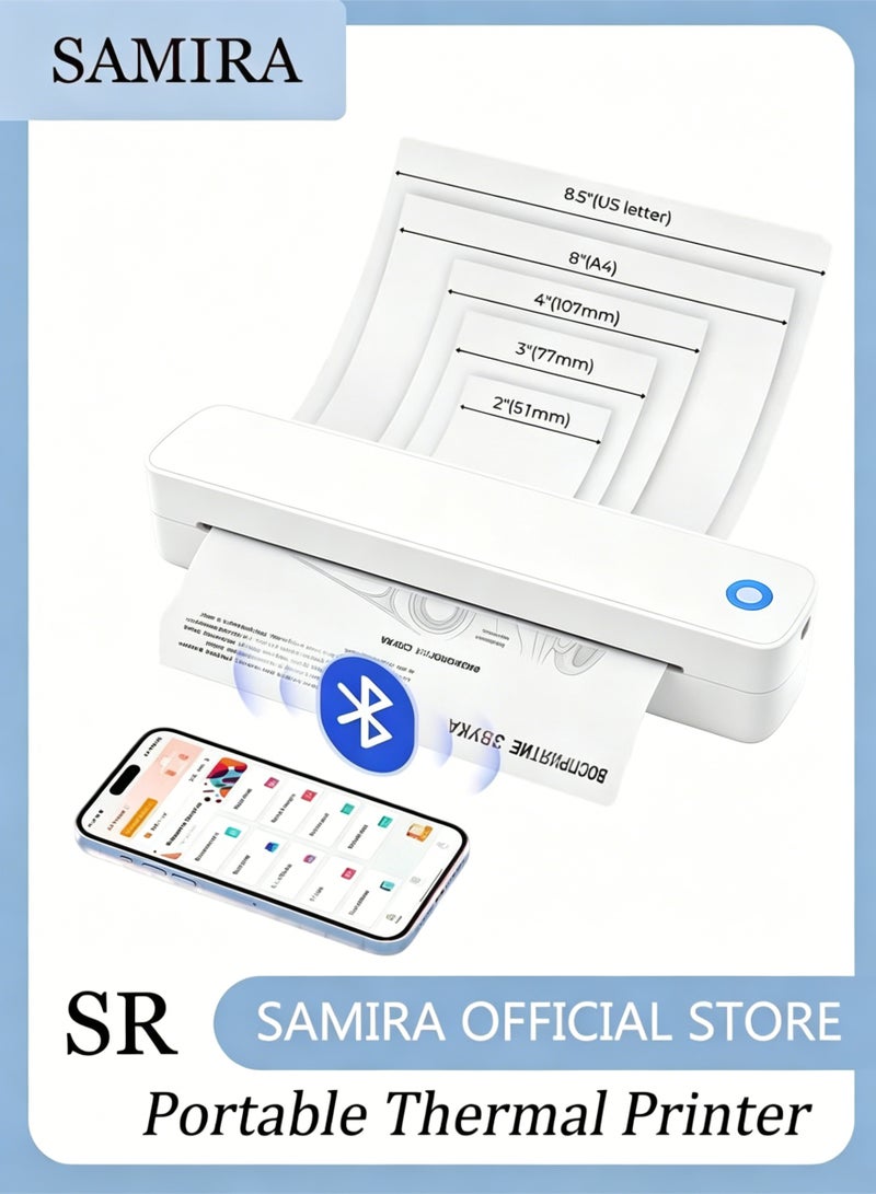 Samira Portable A4 Thermal Printer Bluetooth & USB-C, Inkless Mobile Printer for iPhone iPad Android PC, Supports 8.5"x11" & A4, 203 DPI, Large Battery, Compact Travel Printer for Car Office School - Image 1