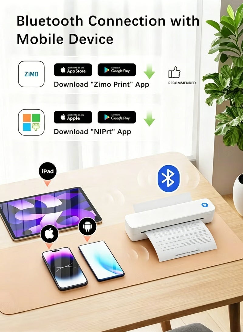 Samira Portable A4 Thermal Printer Bluetooth & USB-C, Inkless Mobile Printer for iPhone iPad Android PC, Supports 8.5"x11" & A4, 203 DPI, Large Battery, Compact Travel Printer for Car Office School - Image 2
