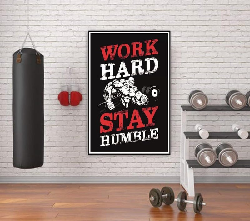 PIXELARTZ ملصق حائط اعمل بجد وابق متواضع - رسومات تحفيزية للتمارين الرياضية وكمال الأجسام - ملصقات بجودة HD للمنزل، المكتب، الغرفة، جدار الصالة الرياضية - متعدد الألوان - Image 2