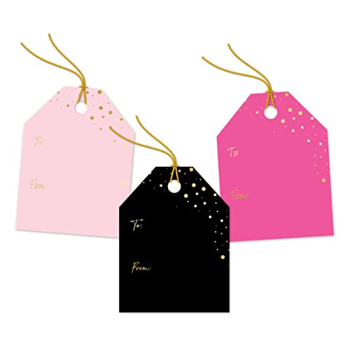 Pro Supply Global 24 Count of 2.5 Inch x 3 Inch Pre Strung Gold Confetti Gift Tag Assorted Printed Designs on Large Cardstock Gift Hang Tags - Ideal to Use on Bags - Image 2