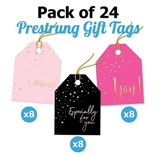 Pro Supply Global 24 Count of 2.5 Inch x 3 Inch Pre Strung Gold Confetti Gift Tag Assorted Printed Designs on Large Cardstock Gift Hang Tags - Ideal to Use on Bags - Image 3