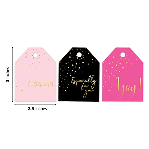 Pro Supply Global 24 Count of 2.5 Inch x 3 Inch Pre Strung Gold Confetti Gift Tag Assorted Printed Designs on Large Cardstock Gift Hang Tags - Ideal to Use on Bags - Image 4