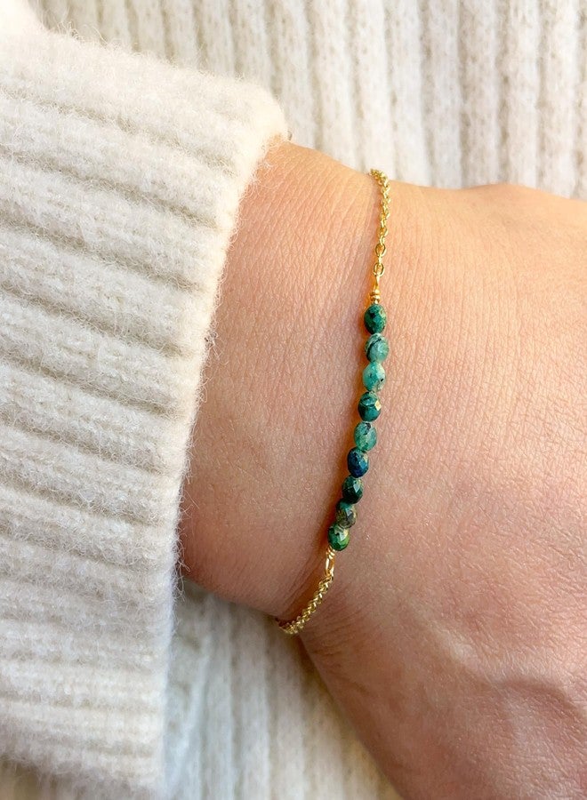 DeScount Dainty Beaded Turquoise Bar Bracelet,18K Gold Plated Delicate Cute Handmade Faceted Natural Turquoise Stone Bracelet for Women - Image 4