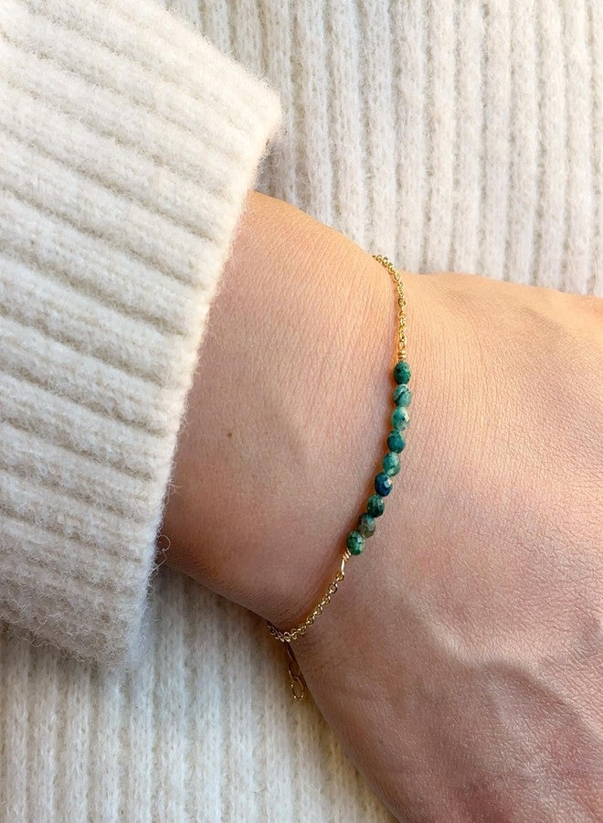 DeScount Dainty Beaded Turquoise Bar Bracelet,18K Gold Plated Delicate Cute Handmade Faceted Natural Turquoise Stone Bracelet for Women - Image 3