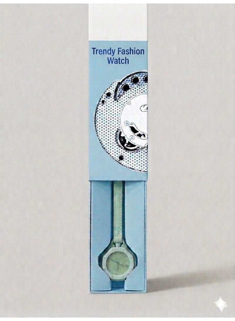 "Trendy Light Green Fashion Watch – Minimalist Design with Distinctive Dial"