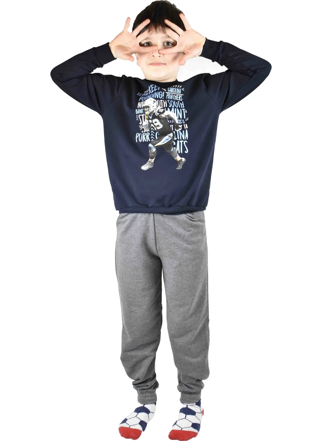 بلونس Men's Waiter Printed Navy Blue Cotton Tracksuit Set