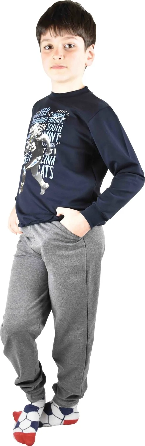 بلونس Men's Waiter Printed Navy Blue Cotton Tracksuit Set
