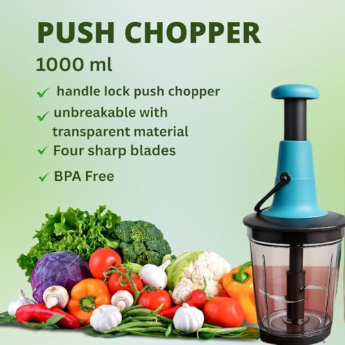 YOSHYK Push Chopper 1000 ml | Vegetable Chopper for Kitchen Use | Manual Food Chopper for Easy Cutting & Dicing | Compact Kitchen Chopper for Daily Meal Prep (Sky Blue). - Image 4