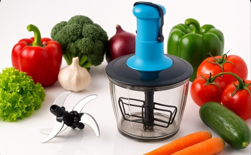 YOSHYK Push Chopper 1000 ml | Vegetable Chopper for Kitchen Use | Manual Food Chopper for Easy Cutting & Dicing | Compact Kitchen Chopper for Daily Meal Prep (Sky Blue). - Image 1