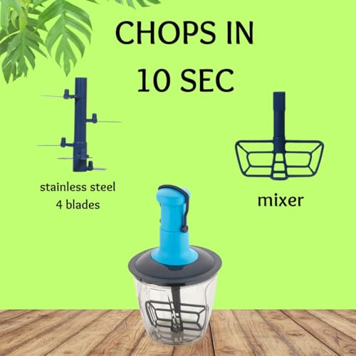 YOSHYK Push Chopper 1000 ml | Vegetable Chopper for Kitchen Use | Manual Food Chopper for Easy Cutting & Dicing | Compact Kitchen Chopper for Daily Meal Prep (Sky Blue). - Image 3