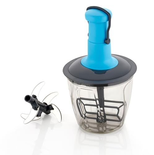 YOSHYK Push Chopper 1000 ml | Vegetable Chopper for Kitchen Use | Manual Food Chopper for Easy Cutting & Dicing | Compact Kitchen Chopper for Daily Meal Prep (Sky Blue). - Image 2