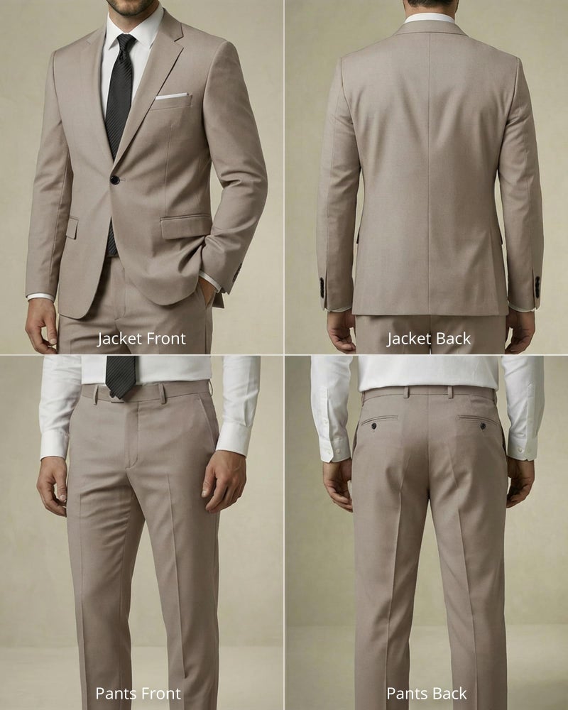 YND Men's 2 Piece Suit with Tie, One Button Slim Fit Solid Jacket and Pants Set, Suits for Men Prom Party Wedding & Business, Beige - Image 3