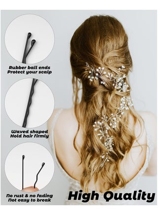 100 Pins, Wavy Black Hair Pins, Suitable for All Hairstyles, Pins for Girls Women (Black) - view 3