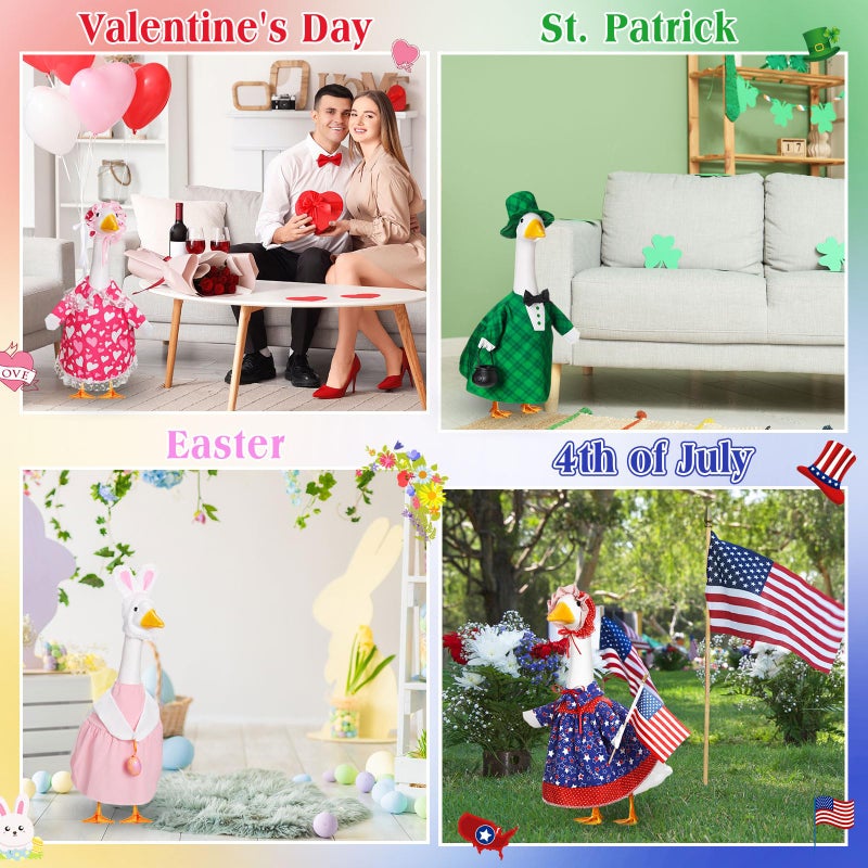Silicherry 8 Set Seasonal Holiday Goose Outfits Christmas Valentine's Day Summer All Seasons Lawn Porch Goose Clothes Costume for 23" Cement Statue Garden Patio Outdoor Decor (Funny Style,23inch) - Image 4