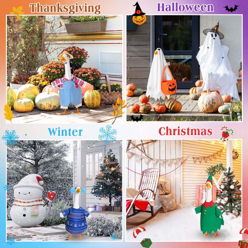 Silicherry 8 Set Seasonal Holiday Goose Outfits Christmas Valentine's Day Summer All Seasons Lawn Porch Goose Clothes Costume for 23" Cement Statue Garden Patio Outdoor Decor (Funny Style,23inch) - Image 5