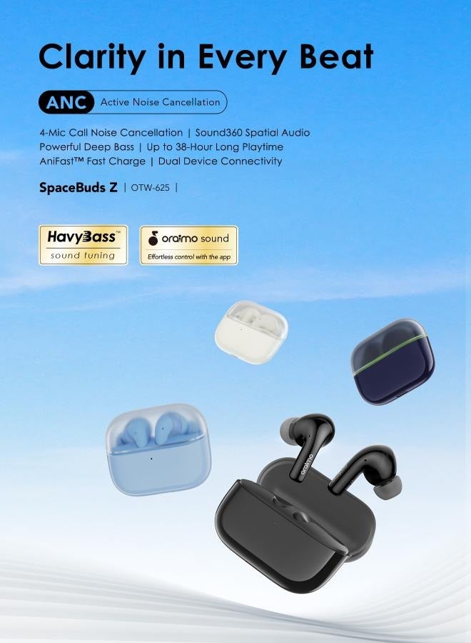Oraimo SpaceBuds Z Active Noise Cancelling Bluetooth Earphones, Sound360 Spatial Audio True Wireless Earbuds,4 Mics for AI Clear Calls,38H Playtime,Dual Device Connectivity, Customization via App Black - Image 2