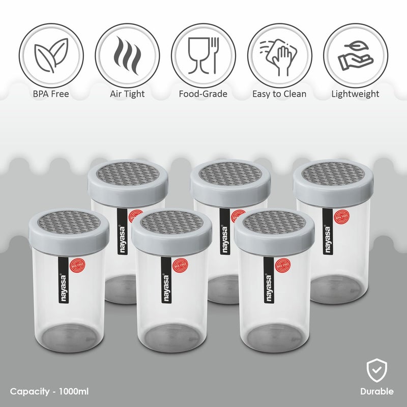 Nayasa Retro 1 Litre BPA Free Food Grade Airtight Kitchen Storage Container with Lid Set of 6 Grey - Image 4