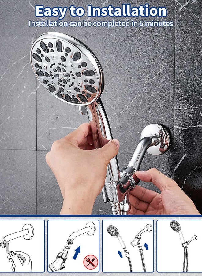 VMASSTONE High Pressure Handheld Shower Head 7-Spray Setting Showerhead Kit with 59" Stainless Steel Hose and Adjustable Mount for Showering Enjoyment Even at Low Water Flow (HM-002 Chrome) - Image 5