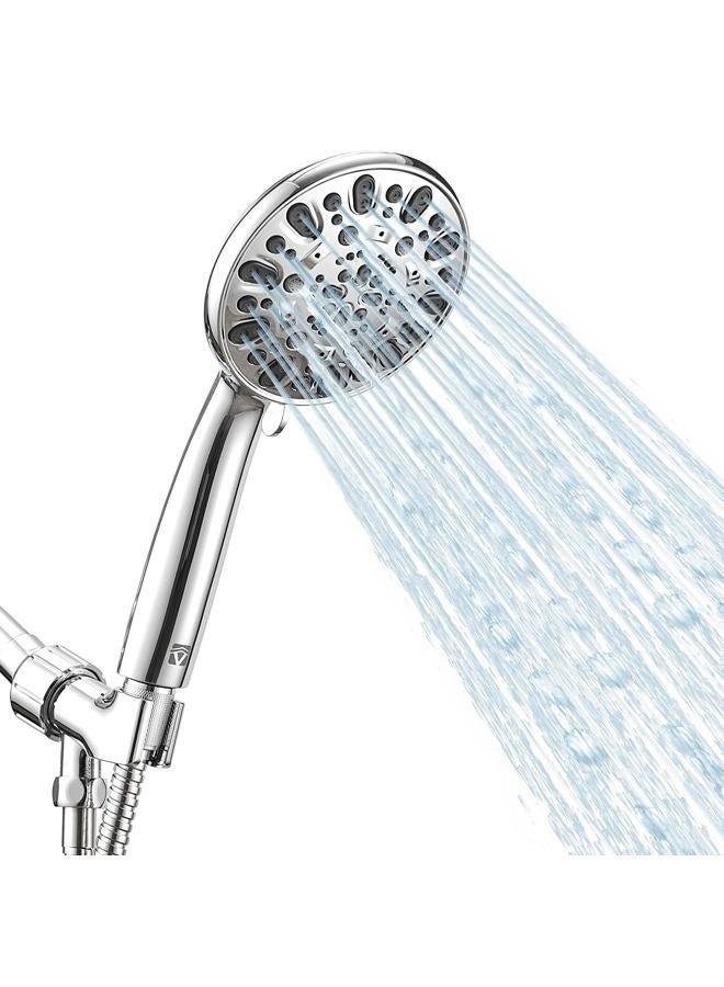 VMASSTONE High Pressure Handheld Shower Head 7-Spray Setting Showerhead Kit with 59" Stainless Steel Hose and Adjustable Mount for Showering Enjoyment Even at Low Water Flow (HM-002 Chrome) - Image 1