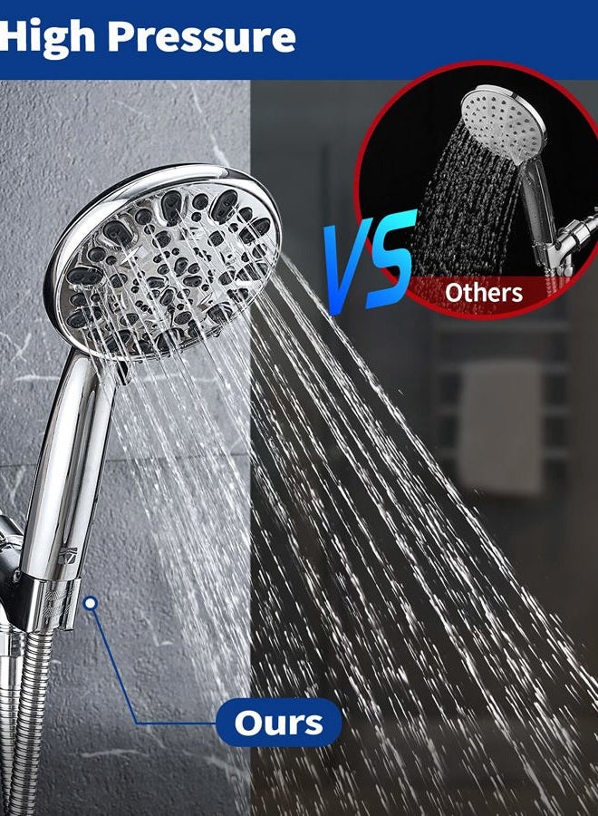 VMASSTONE High Pressure Handheld Shower Head 7-Spray Setting Showerhead Kit with 59" Stainless Steel Hose and Adjustable Mount for Showering Enjoyment Even at Low Water Flow (HM-002 Chrome) - Image 3