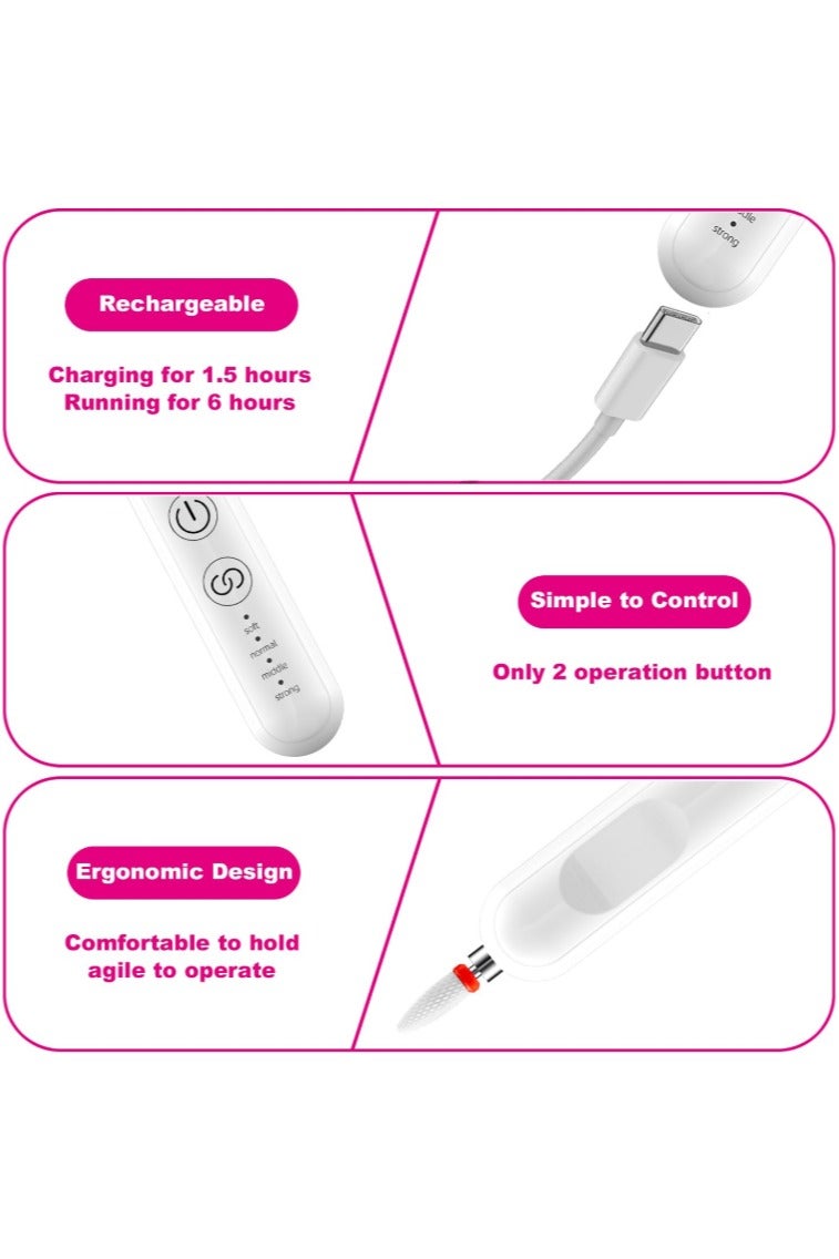 KHAJUL Cordless Electric Nail Drill, Portable Professional Rechargeable Efile Nail File Machine with Nail Drill Bits, Sanding Bands for Acrylic Gel Nails, Manicure Pedicure Polishing, White - Image 2
