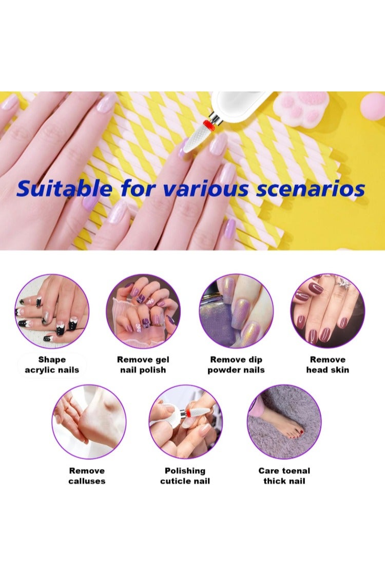 KHAJUL Cordless Electric Nail Drill, Portable Professional Rechargeable Efile Nail File Machine with Nail Drill Bits, Sanding Bands for Acrylic Gel Nails, Manicure Pedicure Polishing, White - Image 3