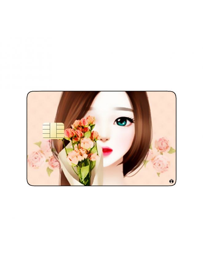 RKN PRINTED BANK CARD STICKER Beautiful Woman Drawing With Colorful Roses - Image 2