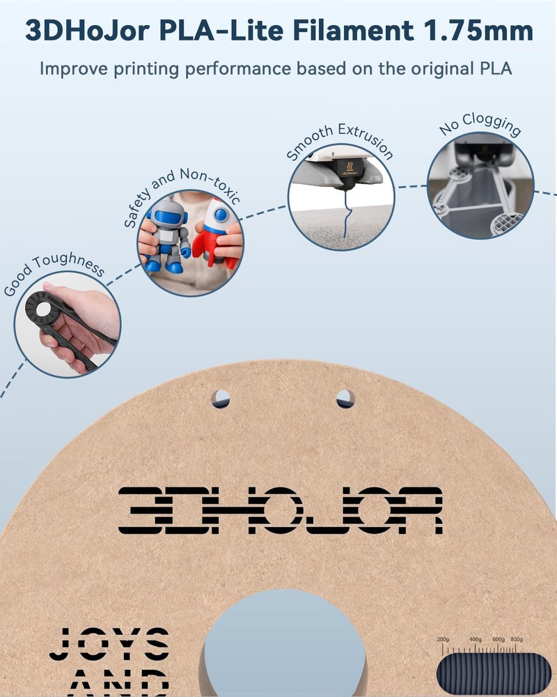 3DHoJor PLA Filament 1.75mm Grey,3D Printing Filament,1kg Cardboard Spool (2.2lbs), Fit Most FDM 3D Printer,Dimensional Accuracy +/- 0.03 mm,Odor Free, Clog Free, No Brittle Filaments - Image 4