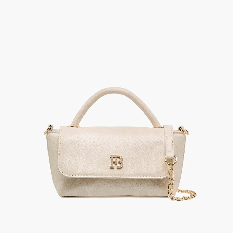 Flora Bella By Shoexpress Women's Textured Crossbody Bag with Detachable Strap and Flap Closure
