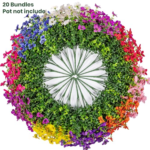 Lnoicy 20 Bundles Artificial Fake Flowers for Outdoor Faux Eucalyptus Flowers for Home Decoration,Fake Plants UV Resistant for Porch/Garden（9 Color） - Image 4