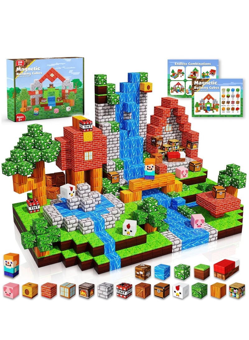 Magnetic Blocks |100PCS Magnetic Building Cube Game, Constructions Toys for Boys & Girls Age 3-4, 5 6 7 8 9 10, STEM Montessori Stacking Toy, Sensory Tiles Building Birthday for Kids - Image 1